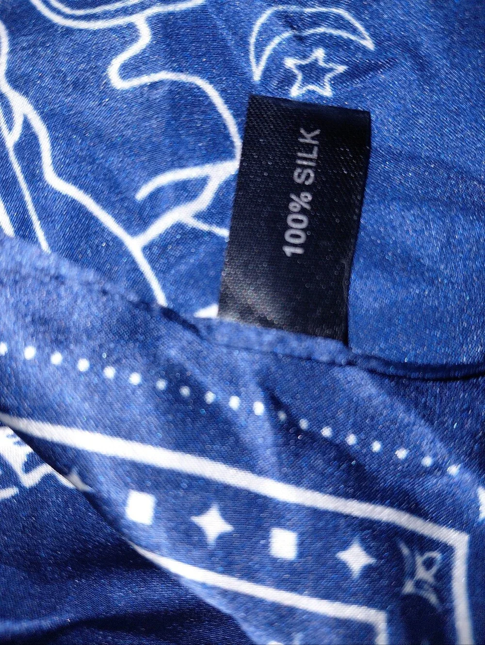 100% Silk Western Bucking Bull Bandana Scarf | Blue & White Wild Rag CC
